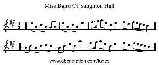 Miss Baird Of Saughton Hall - staff notation