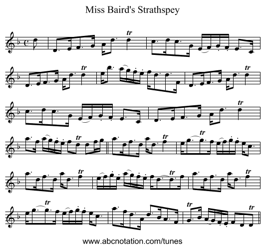 Miss Baird's Strathspey - staff notation
