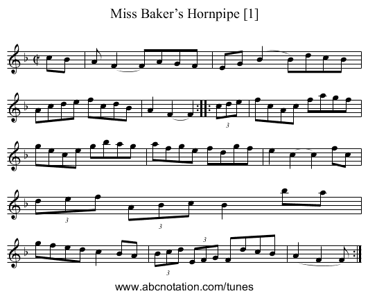 Miss Baker’s Hornpipe [1] - staff notation