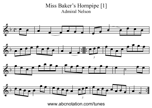 Miss Baker’s Hornpipe [1] - staff notation