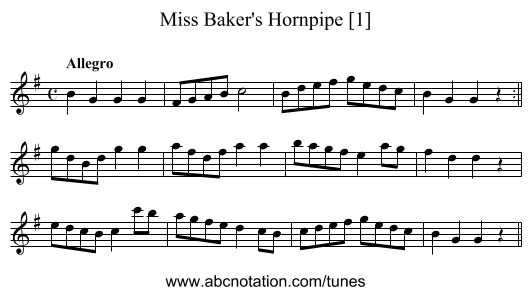 Miss Baker's Hornpipe [1] - staff notation