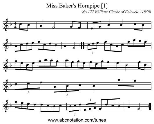 Miss Baker's Hornpipe [1] - staff notation