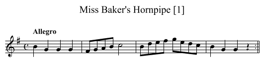 Miss Baker's Hornpipe [1] - staff notation