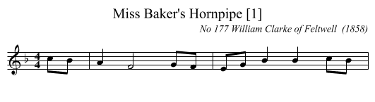 Miss Baker's Hornpipe [1] - staff notation