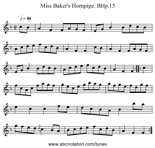Miss Baker's Hornpipe. BHp.15 - staff notation