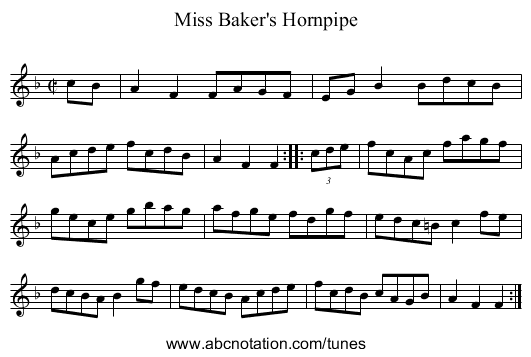 Miss Baker's Hornpipe - staff notation