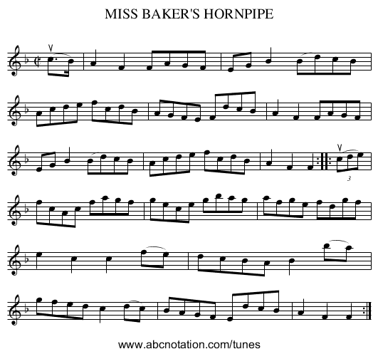 MISS BAKER'S HORNPIPE - staff notation