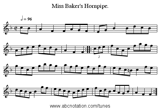 Miss Baker's Hornpipe. - staff notation
