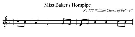 Miss Baker's Hornpipe - staff notation