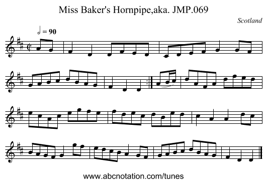Miss Baker's Hornpipe,aka. JMP.069 - staff notation