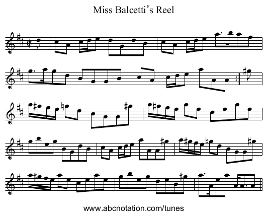 Miss Balcetti’s Reel - staff notation