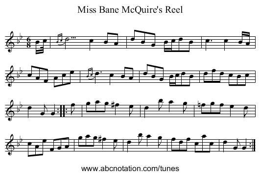 Miss Bane McQuire's Reel - staff notation
