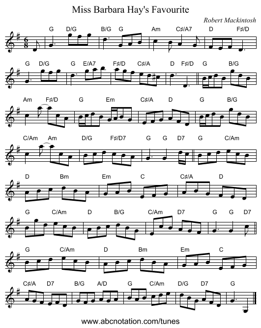 Miss Barbara Hay's Favourite - staff notation
