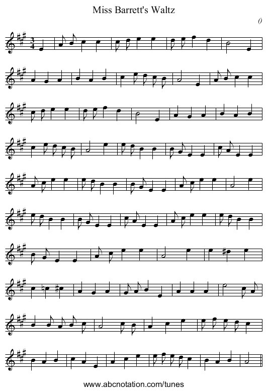 Miss Barrett's Waltz - staff notation