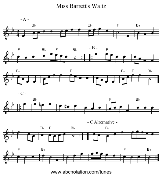 Miss Barrett's Waltz - staff notation