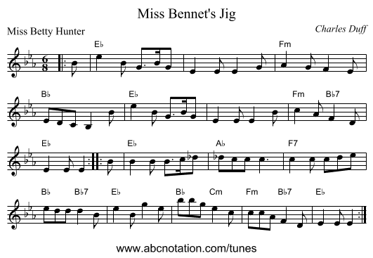 Miss Bennet's Jig - staff notation