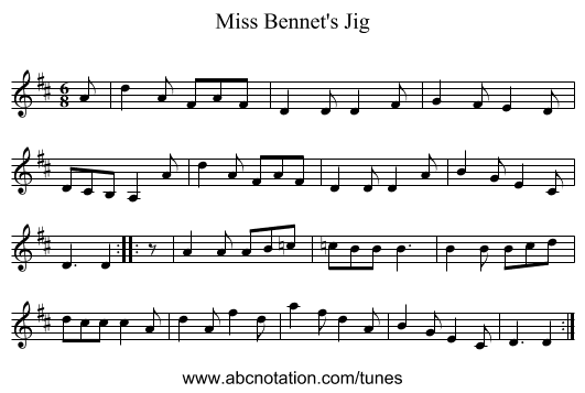 Miss Bennet's Jig - staff notation