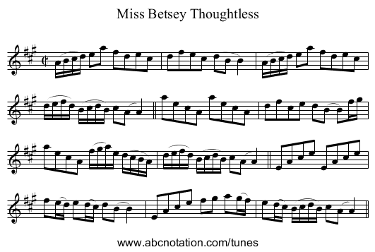 Miss Betsey Thoughtless - staff notation