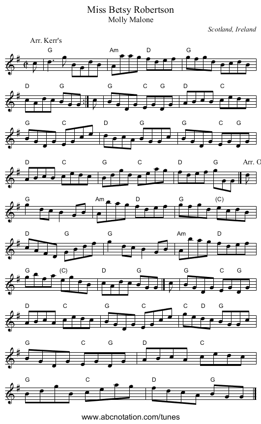 Miss Betsy Robertson - staff notation