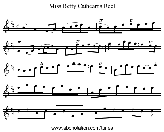 Miss Betty Cathcart's Reel - staff notation