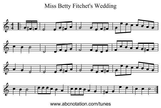 Miss Betty Fitchet's Wedding - staff notation