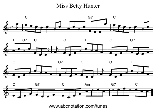 Miss Betty Hunter - staff notation