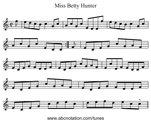 Miss Betty Hunter - staff notation
