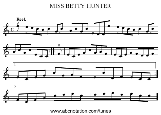 MISS BETTY HUNTER - staff notation