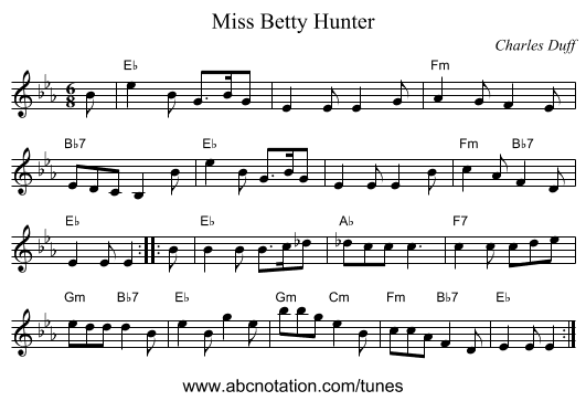 Miss Betty Hunter - staff notation