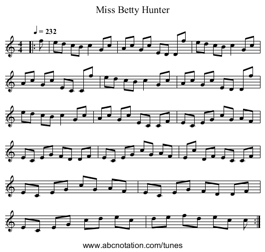 Miss Betty Hunter - staff notation