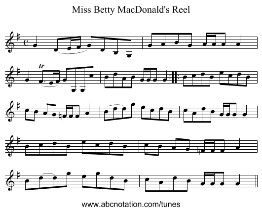 Miss Betty MacDonald's Reel - staff notation