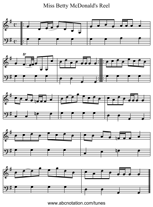 Miss Betty McDonald's Reel - staff notation
