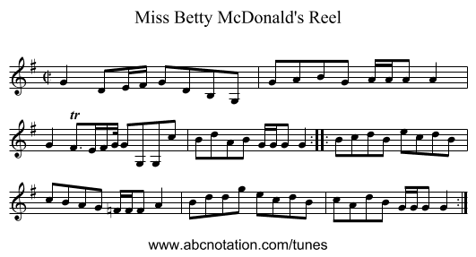 Miss Betty McDonald's Reel - staff notation
