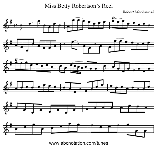 Miss Betty Robertson’s Reel - staff notation