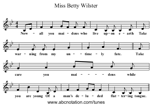 Miss Betty Wilster - staff notation