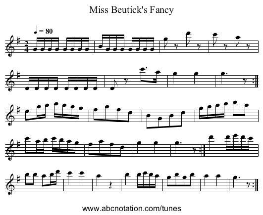Miss Beutick's Fancy - staff notation