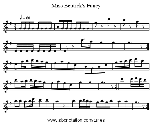 Miss Beutick's Fancy - staff notation