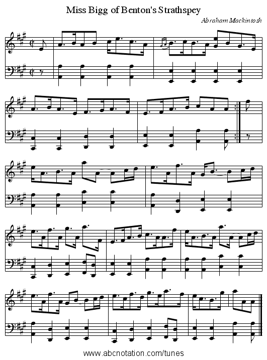 Miss Bigg of Benton's Strathspey - staff notation