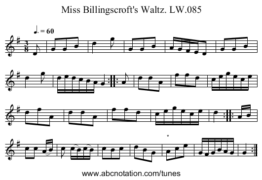 Miss Billingscroft's Waltz. LW.085 - staff notation