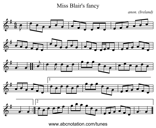 Miss Blair's fancy - staff notation