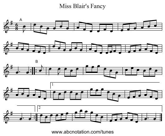 Miss Blair's Fancy - staff notation