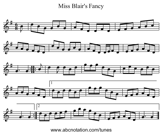 Miss Blair's Fancy - staff notation