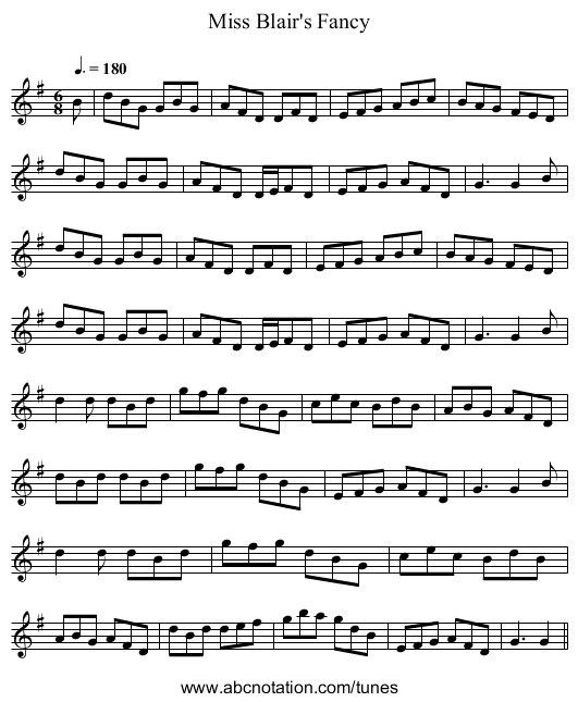 Miss Blair's Fancy - staff notation