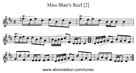 Miss Blair's Reel [2] - staff notation