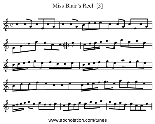 Miss Blair’s Reel  [3] - staff notation