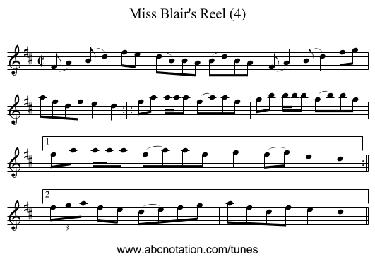 Miss Blair's Reel (4) - staff notation