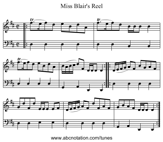 Miss Blair's Reel - staff notation