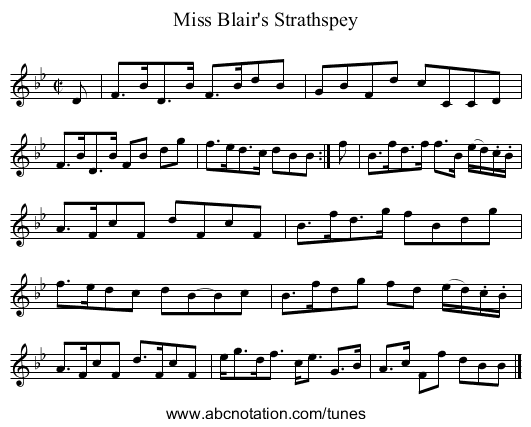 Miss Blair's Strathspey - staff notation