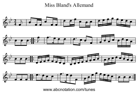 Miss Bland's Allemand - staff notation