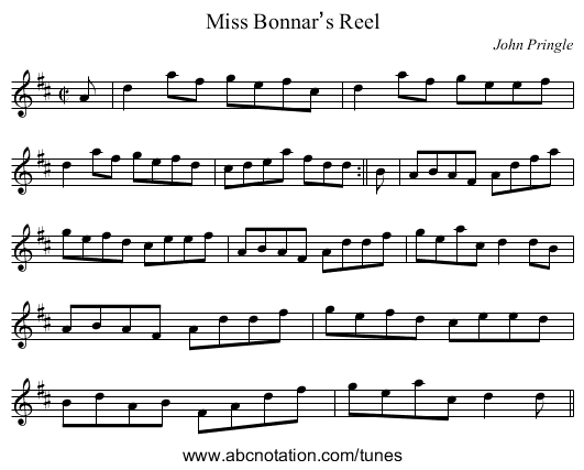 Miss Bonnar’s Reel - staff notation